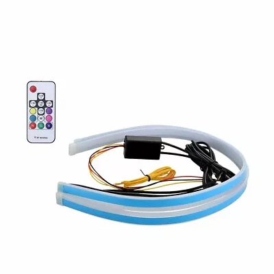 2x 60CM Slim Sequential Flexible RGB LED Turn DRL Signal Strip Remote Headlight • $14.49
