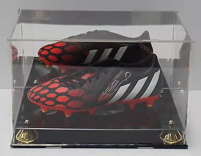 Deluxe Acrylic Football Boot Display Case With Gold Risers Mirror Back Finish • $99