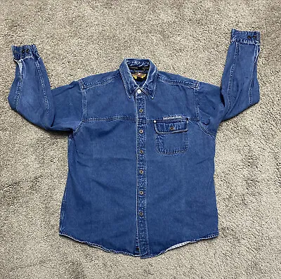 Men Harley Davidson Heavy Denim Button Up Shirt Jacket  Blue Jean Denim Large • $49.99