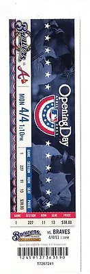 2011 Milwaukee Brewers Vs Atlanta Braves Opening Day Ticket Stub 4/4/11  • $2.69