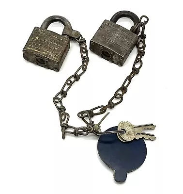 Vintage Master Lock Padlocks USA Made Double Lock And Key Chained Padlock Set R • $26