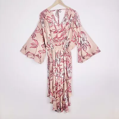 Country Road Womens Size 12 Pink Floral V Neck Flutter Sleeve Satin Dress • $29.99