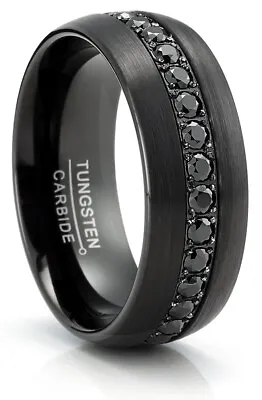 Men's Black Tungsten Ring Wedding Band Black Round 1.7Ct SImulated DIamond CZ • $49.99