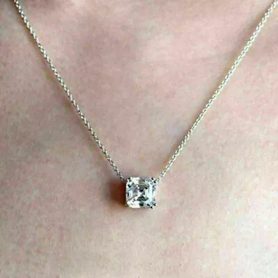 2Ct Asscher Cut Lab Created Diamond Solitare Pendant 18  14k White Gold Plated • $89.99