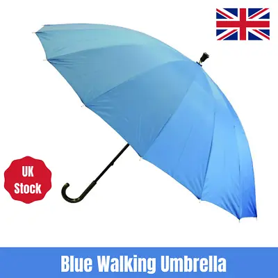 Blue Walking Stick Umbrella Mens And Womens Strong UV Sun Protection Brolly • £17.99