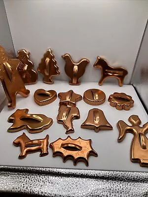 Vintage Mirro Cookie Cutters Copper Aluminum Lot Of 15 Christmas Fall Horse Bell • $15.99