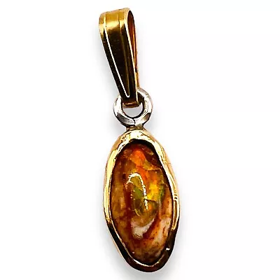 14K Yellow Gold On Sterling Silver Solid Fire Mexican Opal Pendant • $180