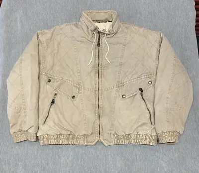 Vintage Members Only Jacket Men’s XL Distressed Quilted Bomber Coat Beige Zip Up • $20.86