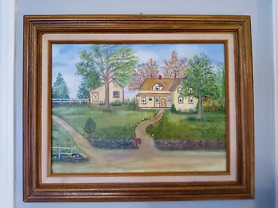 Vintage Original Architectural Oil Painting On Canvas Charming Cottage Framed • $40