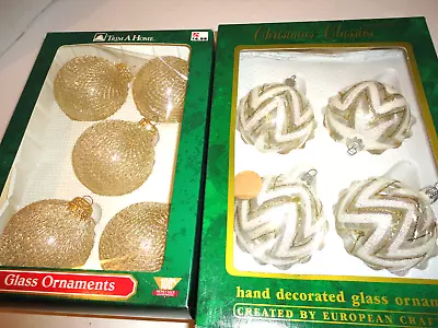 Vtg Trim A Home Gold Net Over Glass Christmas Ornament Balls & Gold Chevron Ball • $12