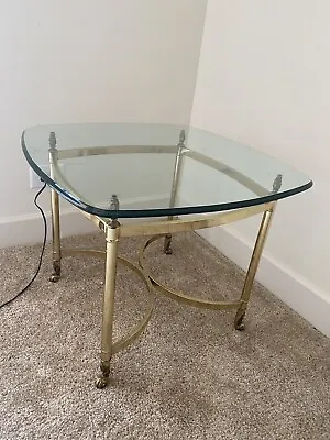 Vintage Round Brass Glass Top End Table Hollywood Regency Shell La Barge Style • $180