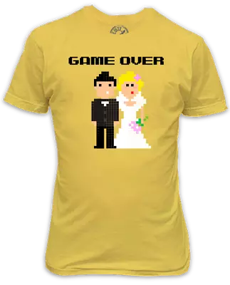 Game Over Wedding Pixels Yellow Stag Do Groom T-Shirt • £15