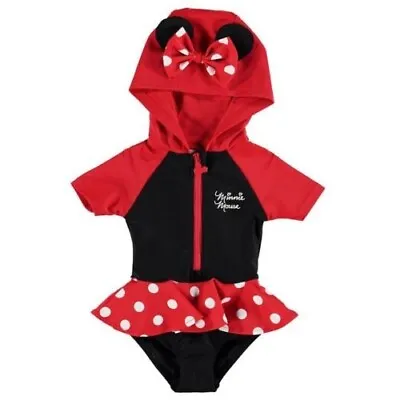 £19.99 • Buy Disney Minnie Mouse Baby Girls One-Piece Hooded Swimsuit Swimming Costume