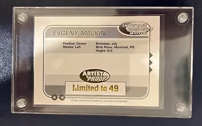 Evgeni Malkin 2005 Showcase Prospects Pre Rookie Rc Penguins Artist Proof Of 49! • $99.99