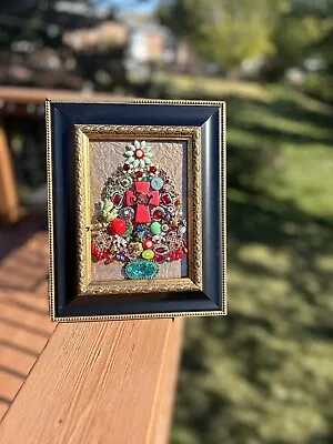 Framed 8.5x10.5 Christmas Tree Handmade With Unique  Vintage Jewelry • $45