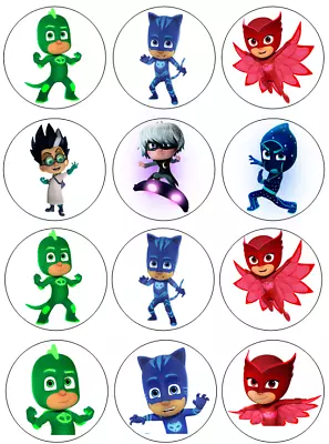 12 X PJ Masks PRECUT Wafer Cupcake Toppers Kids Birthday Image • $3.99