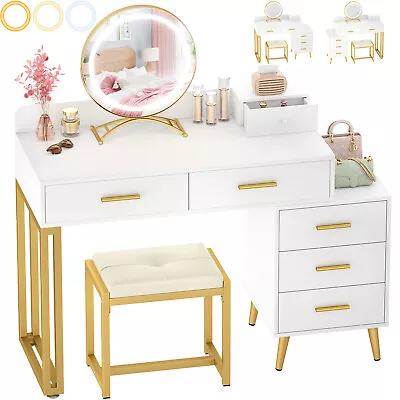 Vanity Desk Set With Mirror And Lights Makeup Dressing Table With 6 Drawers • $199.99