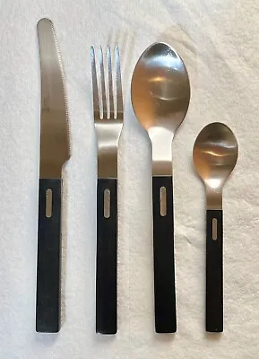 VTG IKEA Silverware Set (4 Pieces) Stainless Mid Century Modern Black Handle • $28.89