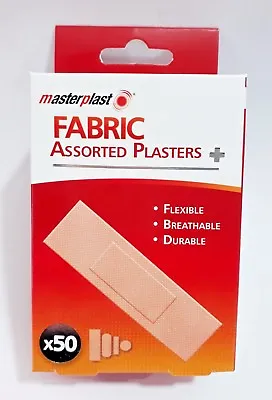 NEW Masterplast Fabric Plasters Pack Of 50 Assorted Durable Flexible First Aid • £2.49