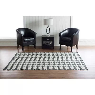 Linon Salonika Houndstooth Reversible Woven Wool 5'x8' Rug In Gray • $105.53