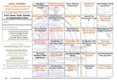 Music Fundraising Cards Sixties Jukebox 10 Pack A5 Charity Scratch Raffle Ticket • £4.01