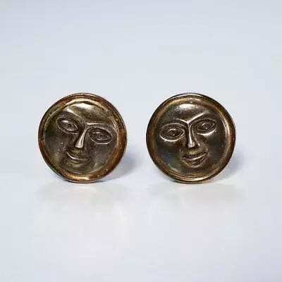 Steve Vaubel Smiling Moon Face Designer Artisan Metal Clip Earrings 1990s • $100