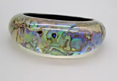 Vintage Iridescent Abalone Shell & Black Lucite Bangle Bracelet • $44.99