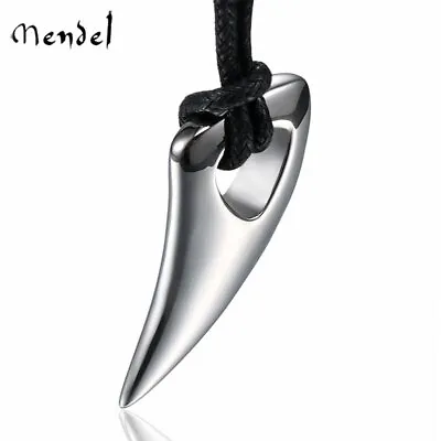 MENDEL Cool Mens Wolf Teeth Tooth Necklace Pendant Stainless Steel Rope Silver • $11.99