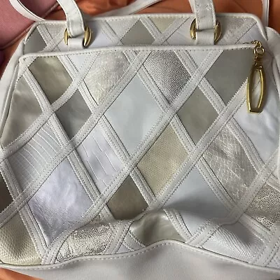 Cabin Creek Geometric Pattern Ivory /Gold Leather Shoulder Bag/Purse 10x11x4 • $19