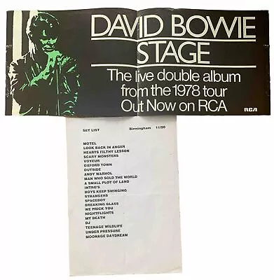 David Bowie Promo Poster & Set List 1978 • £16