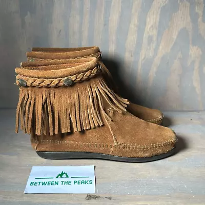 Minnetonka Womens 6 High Top Comfort Boots Brown Suede Back Zip Moccasin Ankle • $19.95