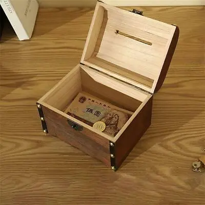 1X Handmade Safe Money Coin Box Wooden Piggy Bank Gift For Kids Adults Decor HOT • $15.41