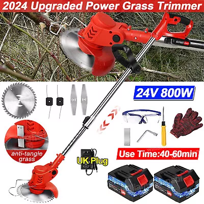 24V Cordless Electric Strimmer Grass Trimmer Weed Cutter Garden Edger +2 Battery • £38.39