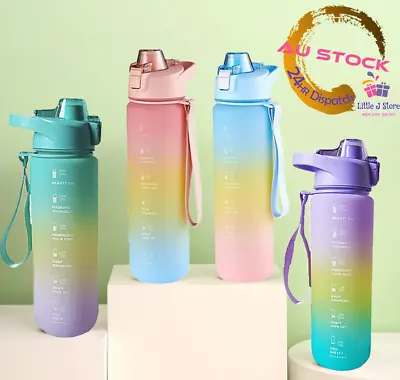 $17.95 • Buy 1L Water Bottle Motivational Drink Flask With Time Markings BPA Free Sport Gym