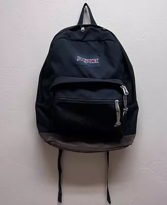 Vintage Jansport Backpack Suede Bottom Black Made In USA Hiking School Fast Ship • $29.99