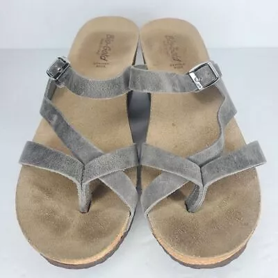 Bio Gold Womens Cork Wedge Strappy Slip On Sandals Size 9 Gray • $20