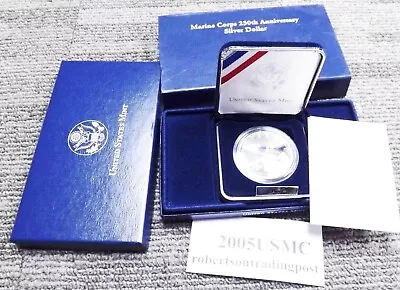 2005 US Marine Corps 230th Anniversary Proof 90% Silver Dollar Uncir Case & COA • $99