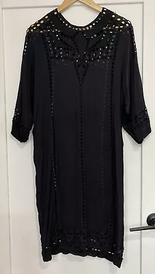 ISABEL MARANT Ladder Lace Shift Style Dress Sz 42 Black Semi Sheer Lightweight • $56.25