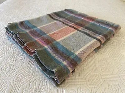 Vintage Wool Blanket Colourful Check Small Single Caravan Faults 225 Cm X 130 Cm • $59