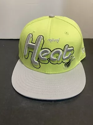 Men’s New Era 9fifty Miami Heat Snapback Hat Gray & Neon Green Hardwood Classic • $24.99