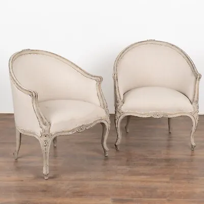 Pair Gustavian Gray Arm Chairs Sweden Circa 1940 • $3800