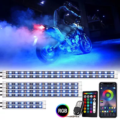 Xprite 8Pcs Motorcycle RGB LED Light Neon Strips Kit UnderGlow IR＆ APP Control • $39.99