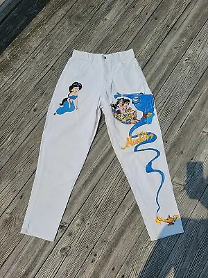$37.50 • Buy One Of A Kind Vintage Disney Hand Painted Denim Jeans 27  Waist Aladdin Movie
