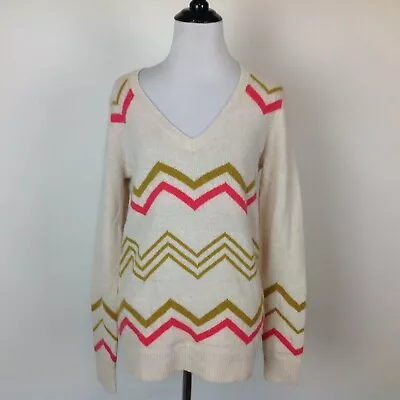 New Madewell Wallace Sweater Wool Blend Chevron Womens Large   • $29.95