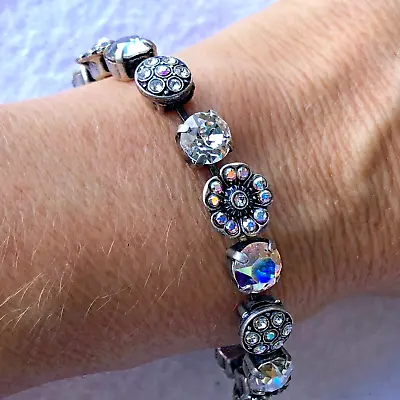 Victoria Lynn Silver Tone Bracelet 12mm AB Crystals Flower Floral Star 7.5” Long • $29.99