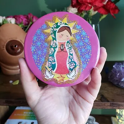 Virgin Mary Virgencita Ceramic Jewelry Tricket Box In Pink & Purple From Mexico • $28