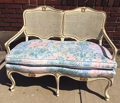 Vintage French Provincial Shabby Chic Caned Sofa Couch Settee • $298.35