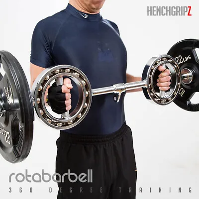 HENCHGRIPZ ROTABARBELL Olympic EZ Curl Bar Hammer Curl Barbell Triceps Swiss Bar • £159.99