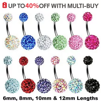 £2.39 • Buy Belly Bars Navel Button Rings CZ Shamballa Gem Balls Body Piercing Jewellery