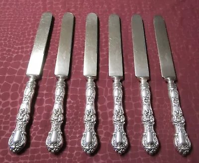 FLORAL 6 Hollow Handle Dinner Knives 1902 Silverplate No Monograms             G • $48.50